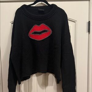 Wooden Ships Black Sweater with Red Lips Motif